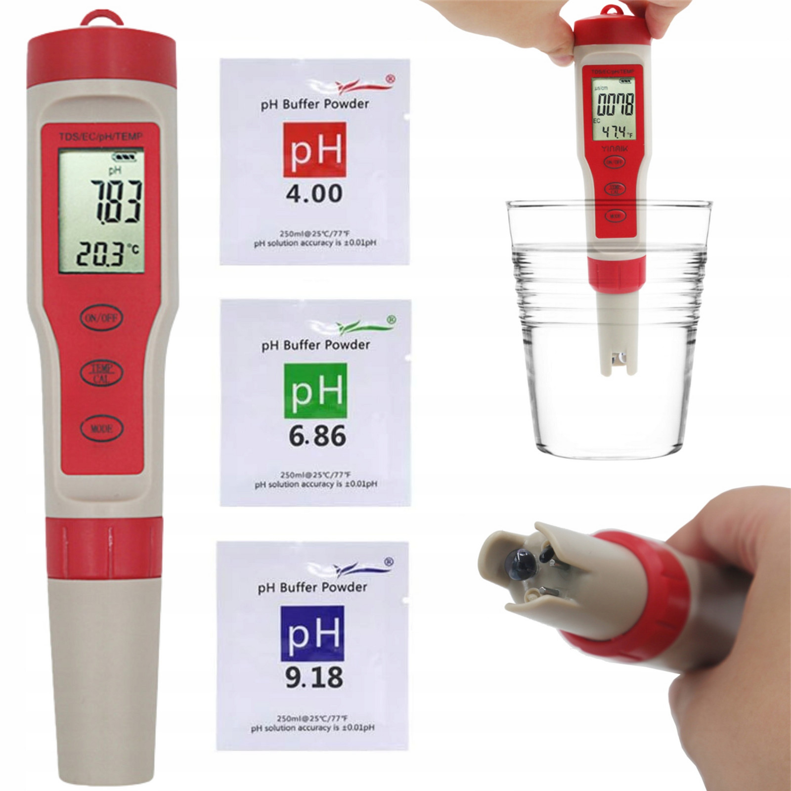 pH Metr Tds Ec Tester Kvality Vody Senzor Teploměr 4v1 Osmóza Minerály