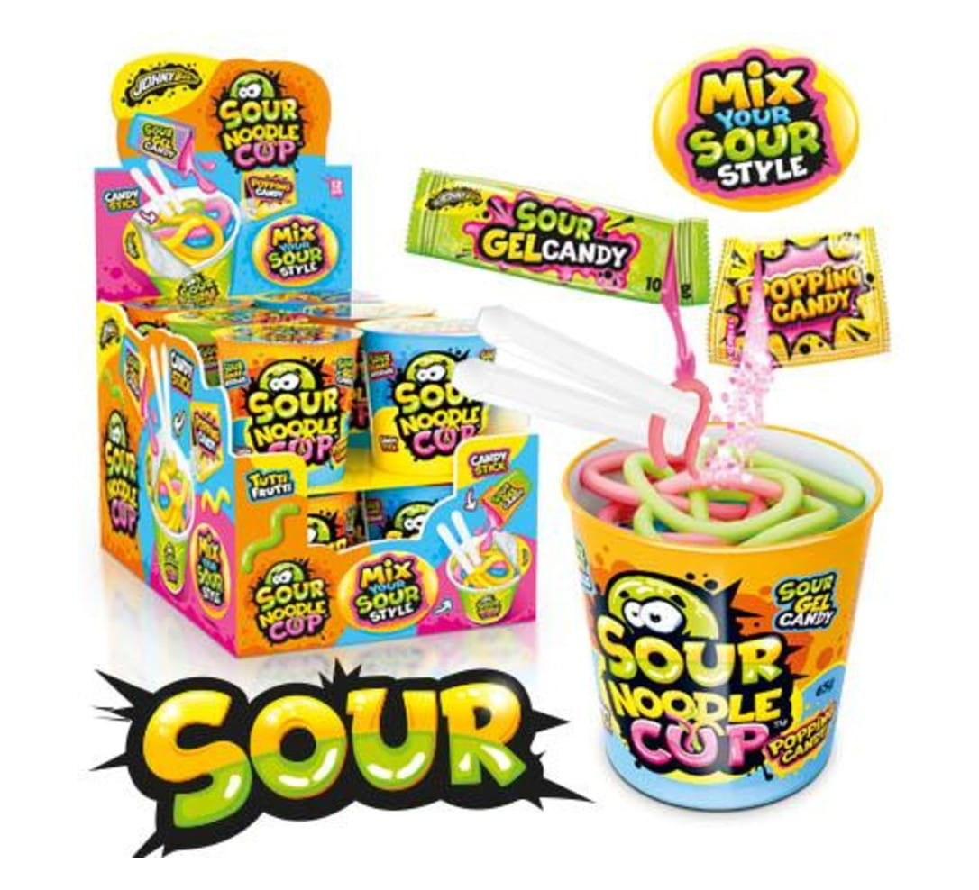 Johny Bee Bonbóny Želé Bonbony Kyselé Candy Noodle Cup Sour MIX 65 g 12 ks
