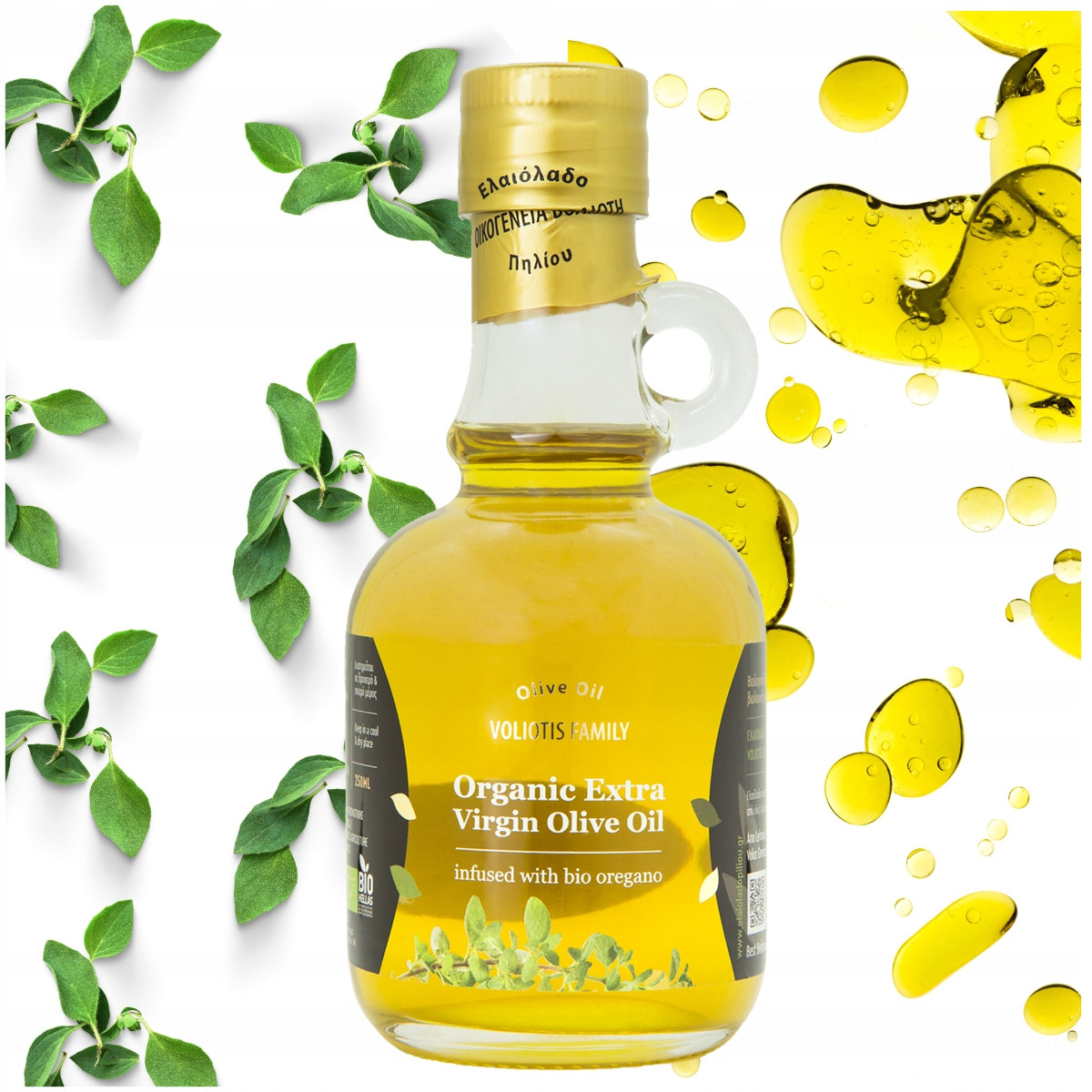 Extra panenský olivový olej Oregano Nefiltrovaná organická příchuť 250 ml