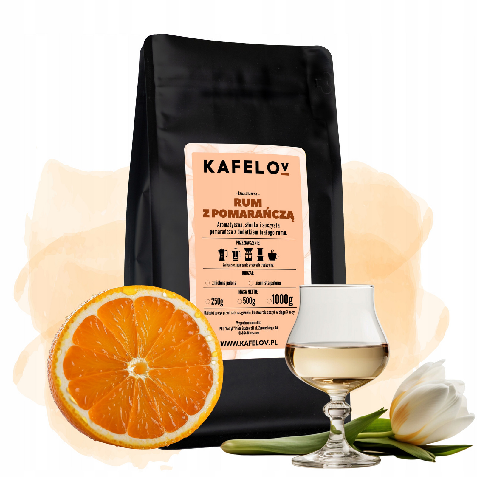 Káva Kafelov ochucená Rum S Pomerančem 1KG zrno