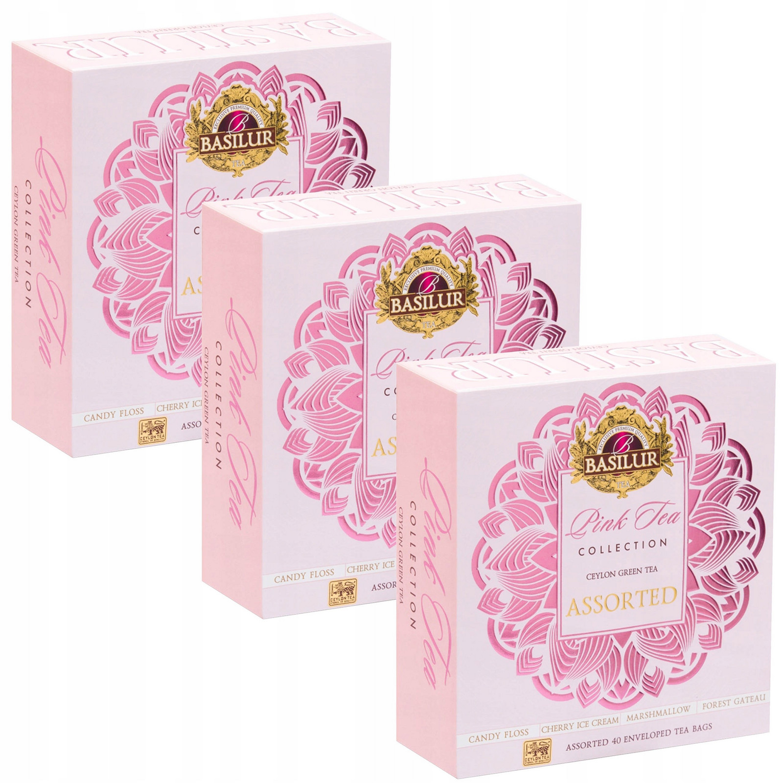 Basilur Pink Tea Sada zelených čajů v sáčcích, 40x1,5g x3