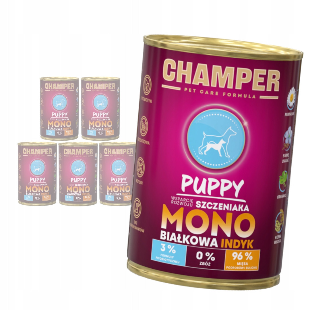 Champer Puppy Monoproteinové 6x400g Vlhké Krmivo pro štěňata s krůtím masem