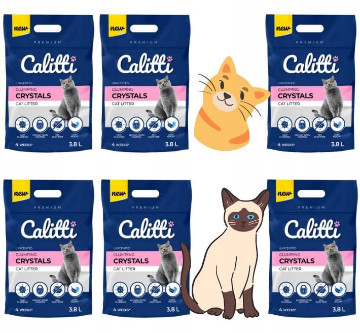 Calitti Clumping Crystal silikonové stelivo Hrudkující kočku 6 x 3,8l Set