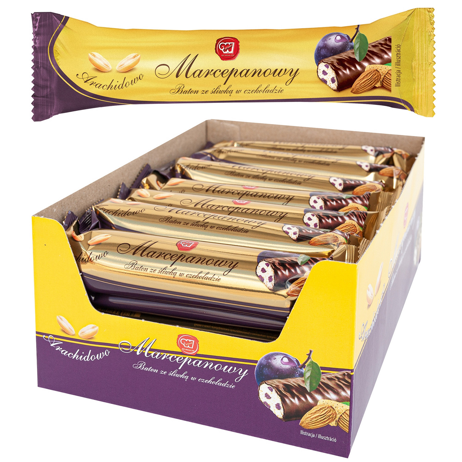 Marcipán tyčinka v dezertní čokoládě sada se švestkovou náplní 28 ks