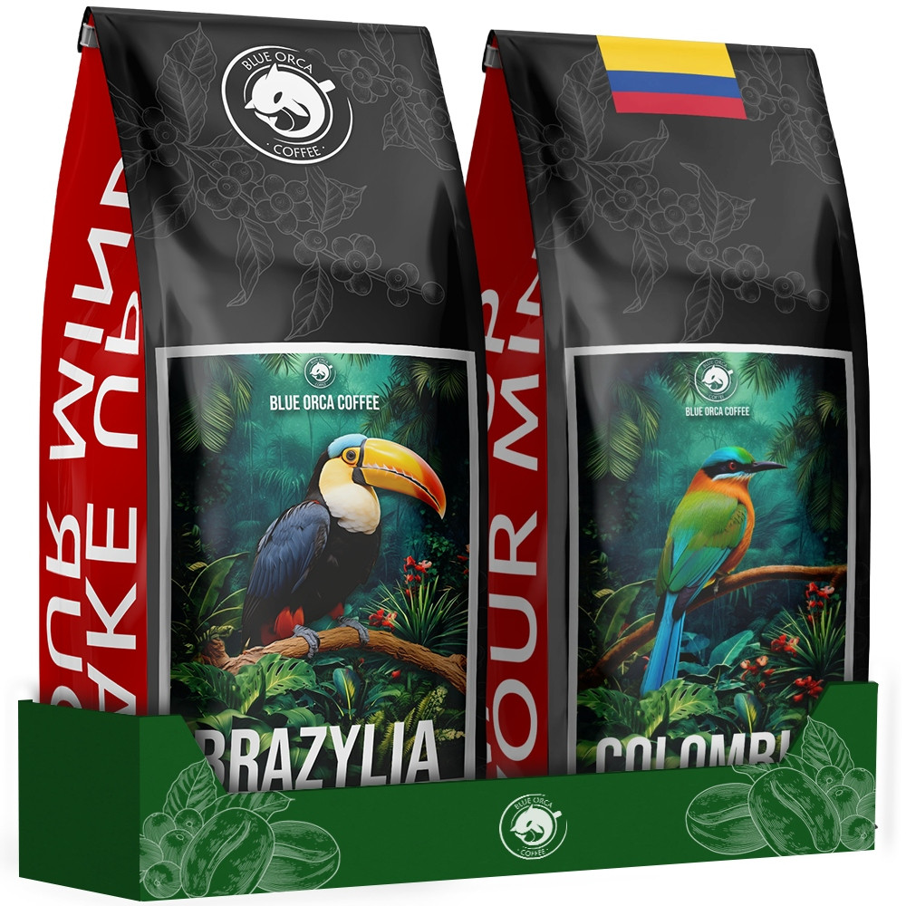 Káva zrnková 1kg x2 Čerstvě Pražená Brazil+kolumbie 100% Arabica-blue Orca