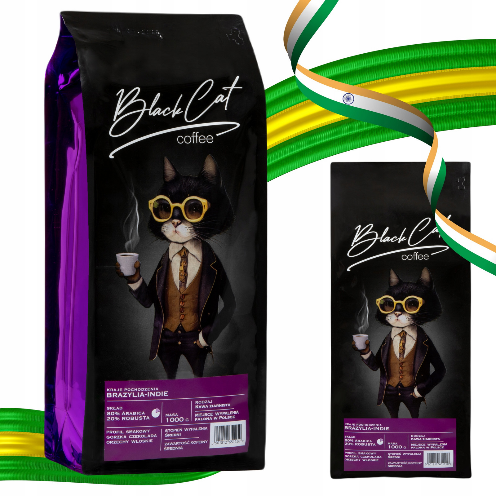 Káva zrnková s nádechem čokolády Black Cat Brazílie-Indie 80/20 1000g nálev