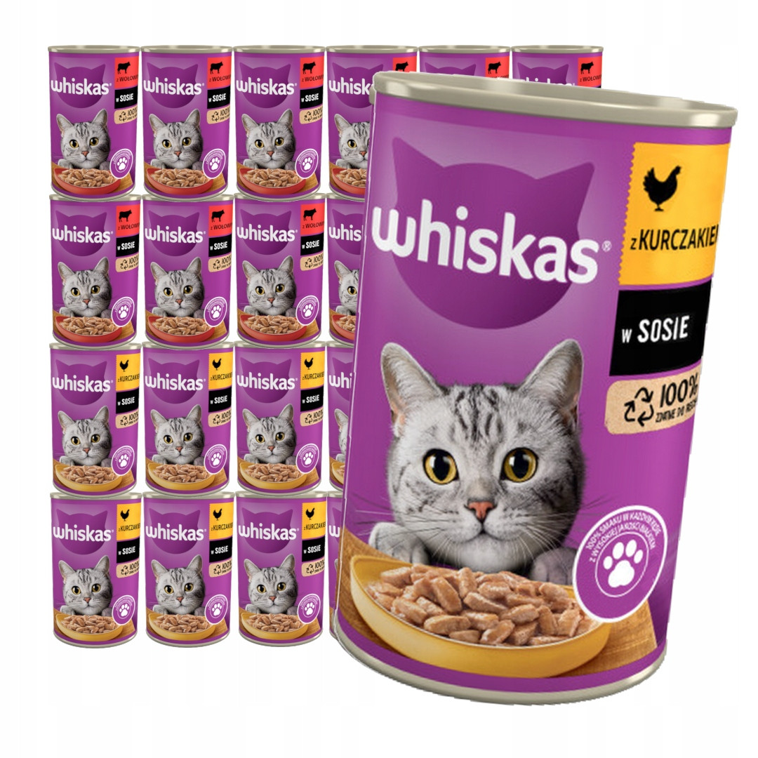 Whiskas Adult konzerva 24x400 g Vlhké Krmivo v omáčce Pro Kočky Kuřecí hovězí maso