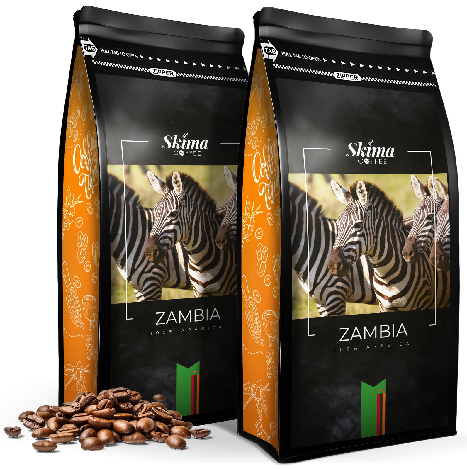 Káva zrnková 2x1kg Zambie 100% Arabica Čerstvě pražená do kávovaru Dárek