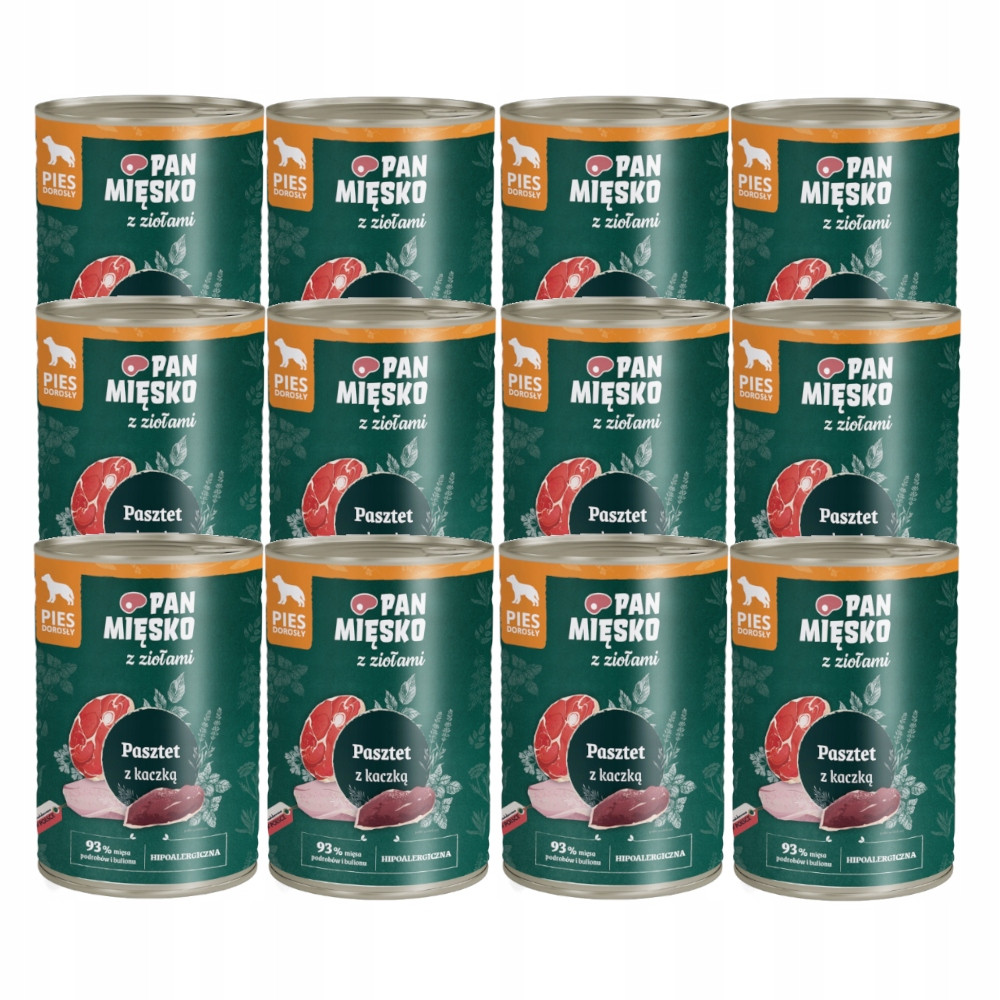 Pan Mięsko vlhké krmivo pro psy Paštika s kachnou a bylinkami Adult 12x400g