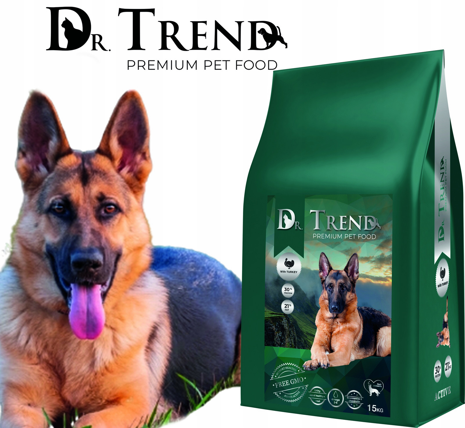 Dr. Trend Premium suché krmivo pro psy Active s krůtím masem 15 kg