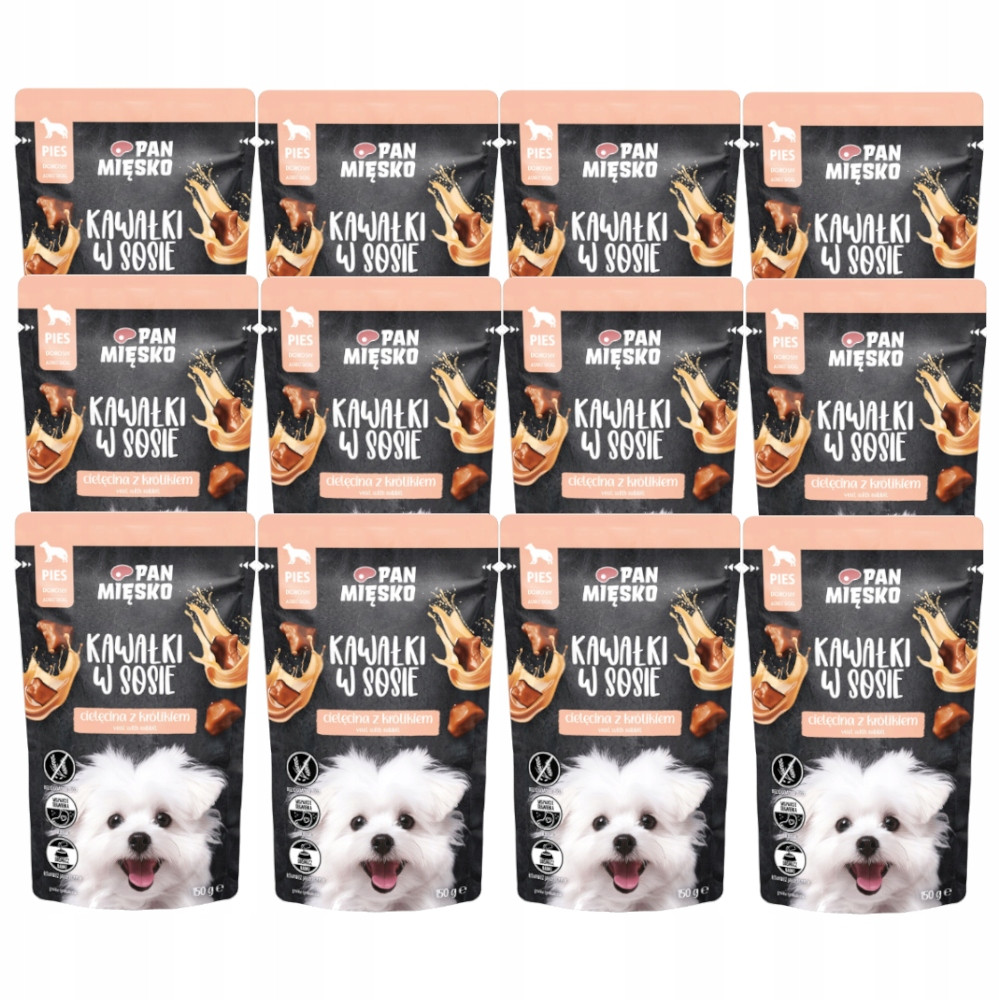 Pan Mięsko Krmivo Pro Psa 24x150g Kousky V Omáčce Telecí S Králíkem