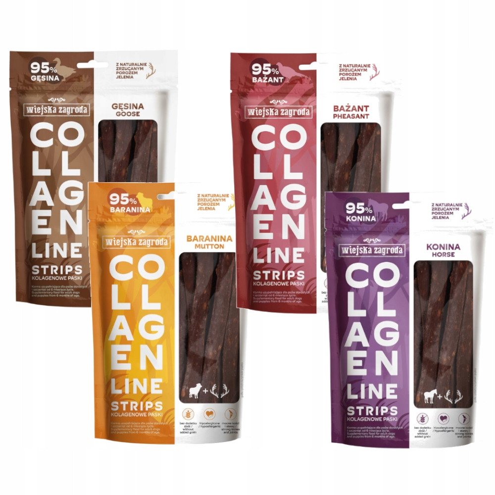 Wiejska Zagroda psí pamlsek Kolagenové proužky MIX Chutí 4x90 g