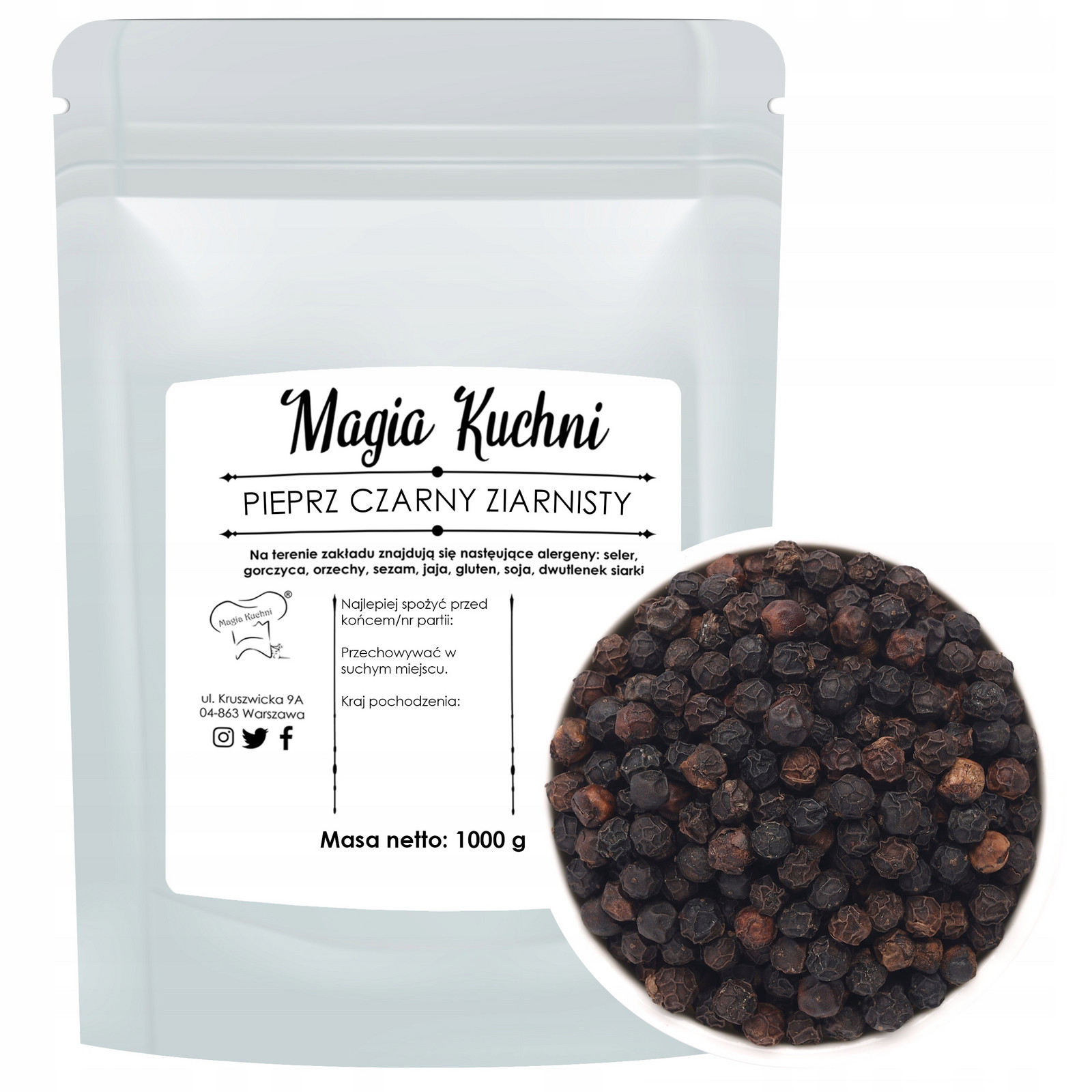 Pepř Černý Zrnitý Aromatický Koření přírodní Zrno 1000g