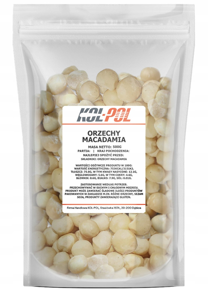 Makadamové ořechy 500g Macadamia přírodní čerstvé Kol-Pol