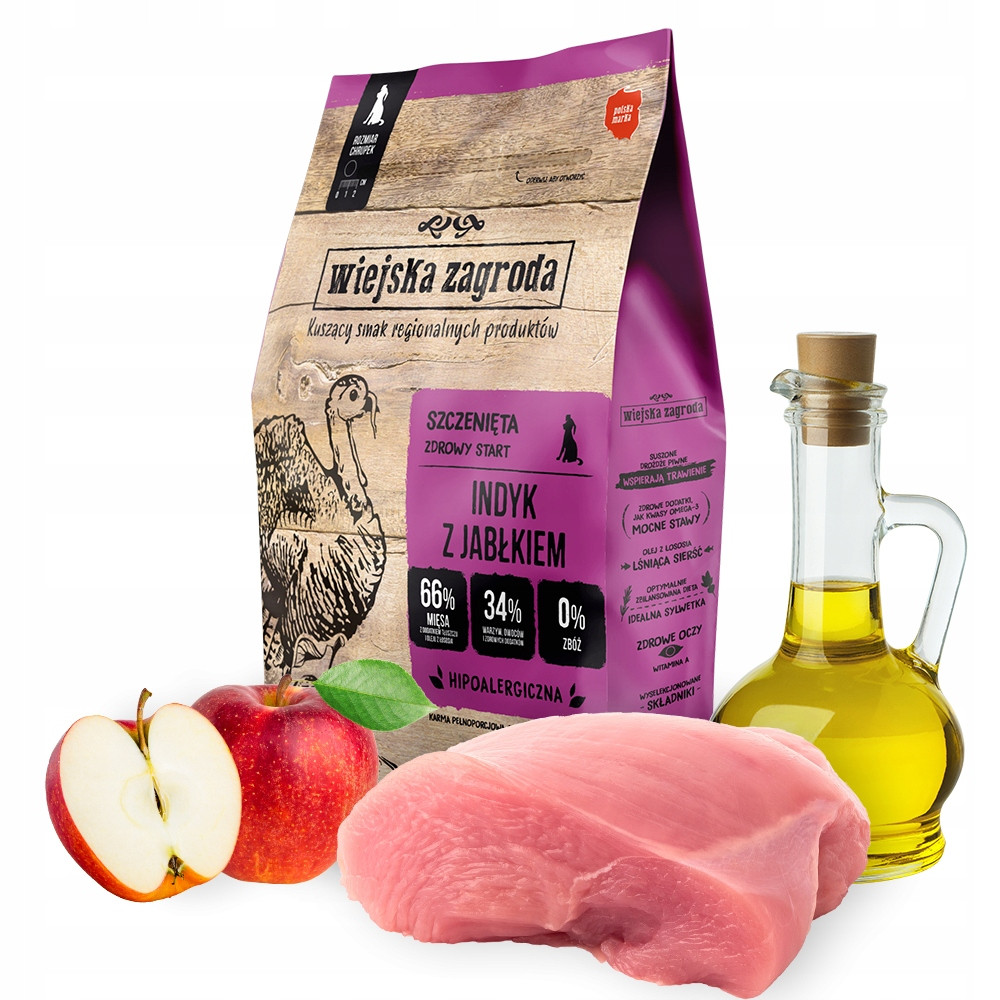 Wiejska Zagroda Krůta s jablkem 2 kg krmivo pro štěňata velkých plemen