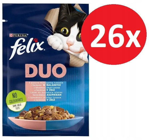 Felix Felix Duo mokré krmivo pro kočky Losos a sardinka želé 26x85 g