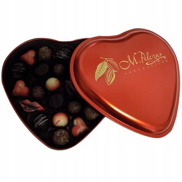 Srdce s pralinkami v elegantním kovovém obalu 25 Ks Den učitelů