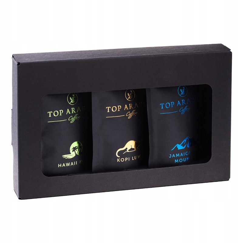 Káva zrnková 100% Top Arabica Dárková sada 3 x 50g Tommy Cafe Gold