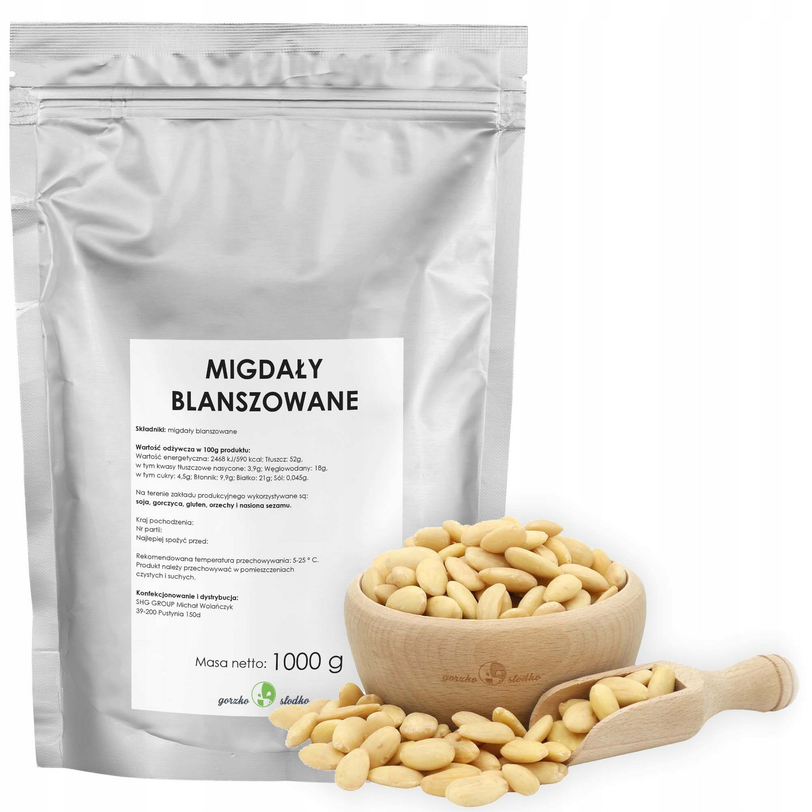 Mandle Blanšované přírodní celé ořechy 1kg