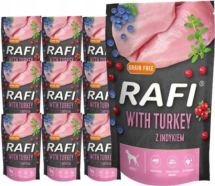 Rafi vlhké krmivo pro psy s krůtím masem, sáček 12 x 500 g Dolina Noteci