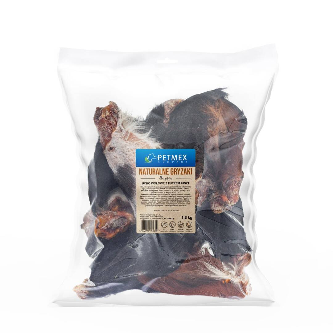 Petmex Hovězí ucho s kožešinou 20ks Přírodní kousátko Psí Pamlsek