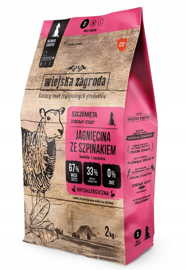 Wiejska Zagroda suché krmivo pro psy jehněčí špenát 2 kg