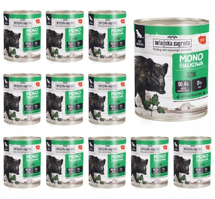 Wiejska Zagroda Vlhké krmivo pro psy Monoproteinový Divočák 6x800g Set