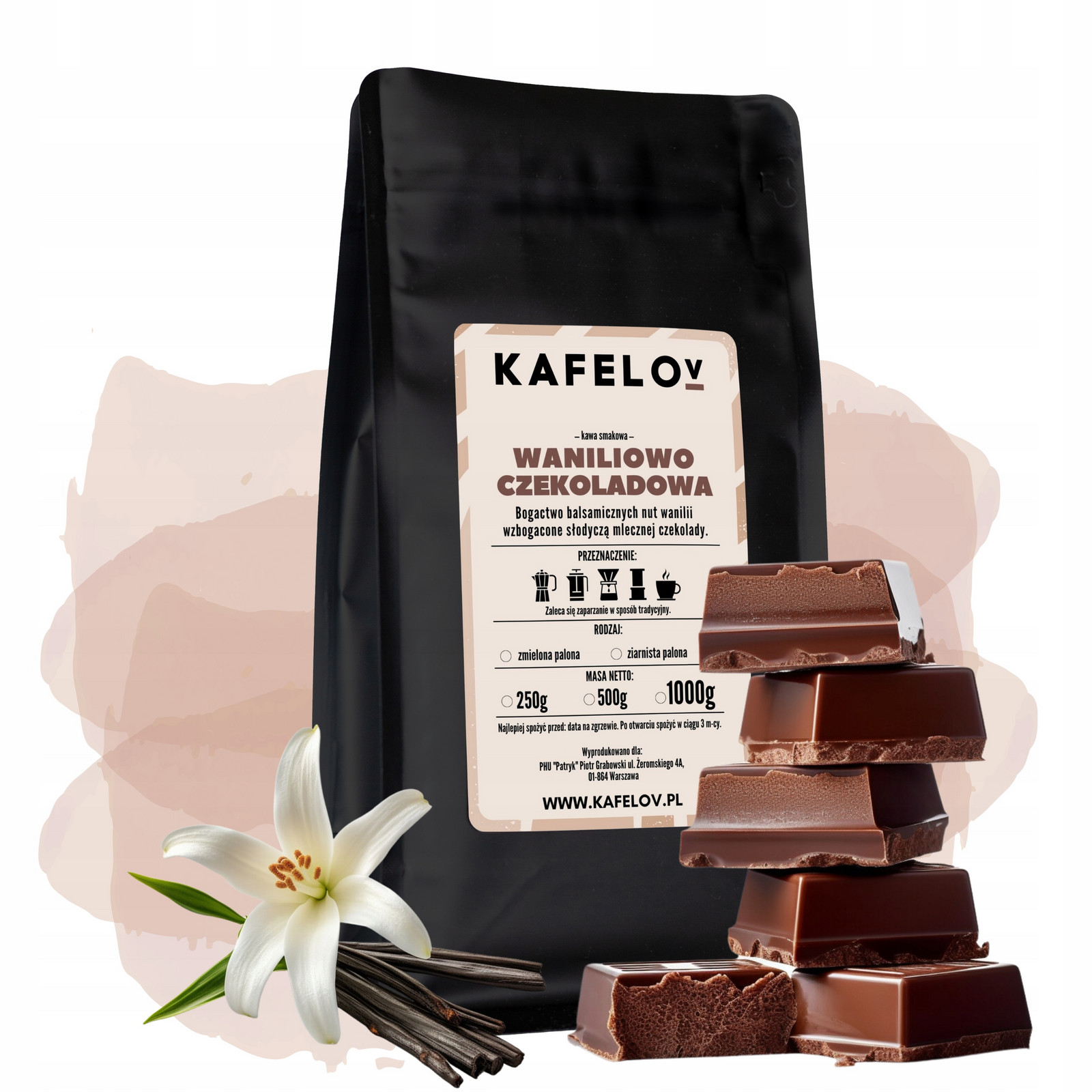 Káva ochucená mletá Vanilkově Čokoládová 1 kg