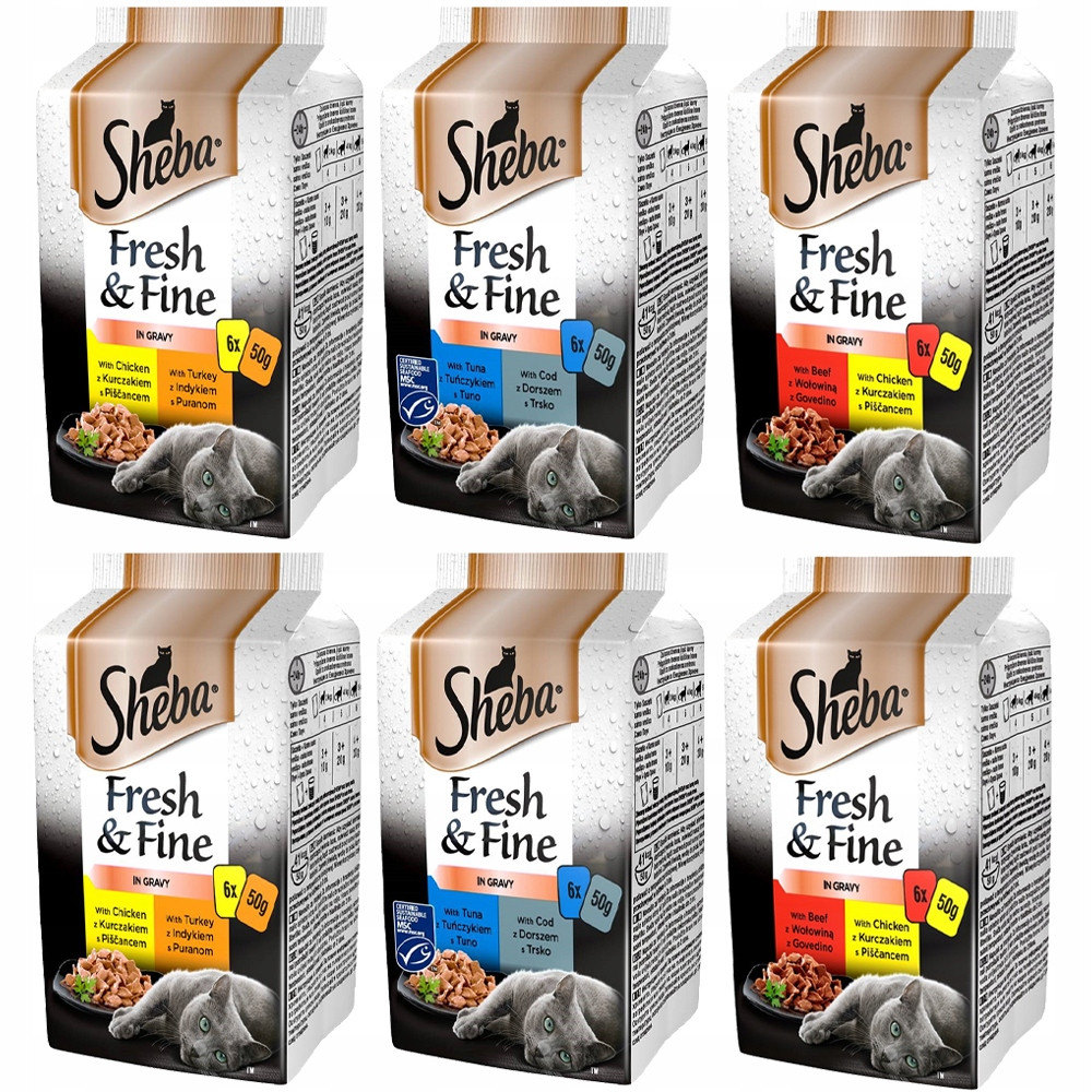 Sheba Mini masové pokrmy v omáčce MIX 36x50g