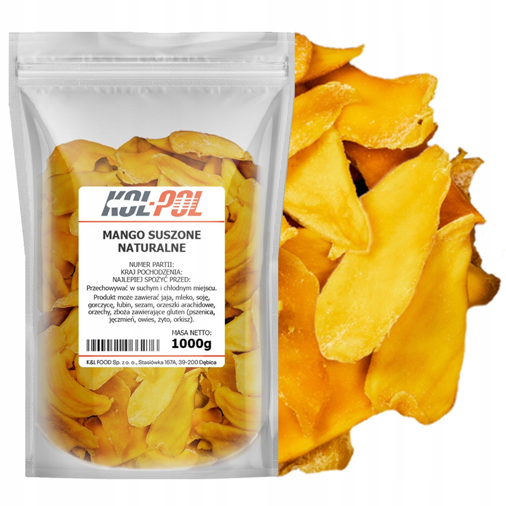 Mango sušené 1kg Přírodní plátky bez cukru Kol-Pol