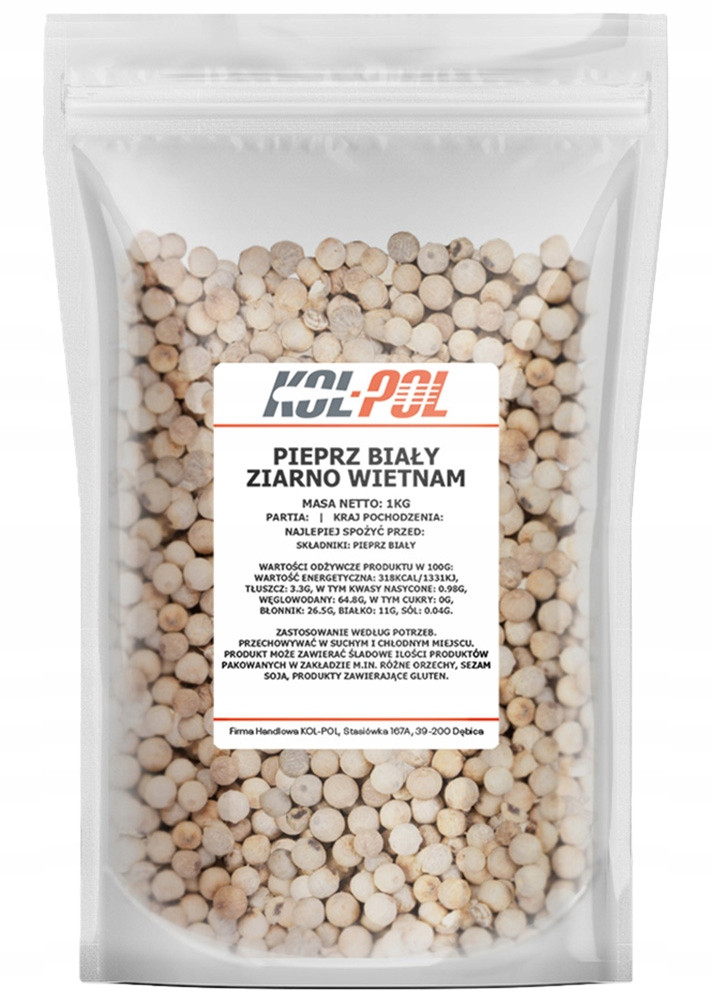 Pepř bílý zrno 1kg Aromatická vysoká kvalita Kol-Pol