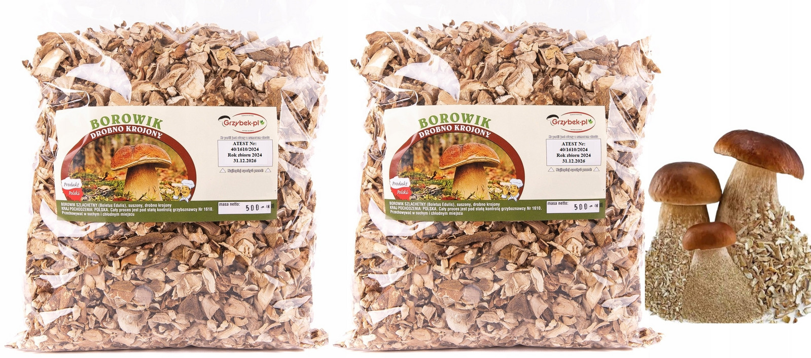 Borowik Drobro Krájený Grys 1kg Polský Atest 2024 lesní sušené houby