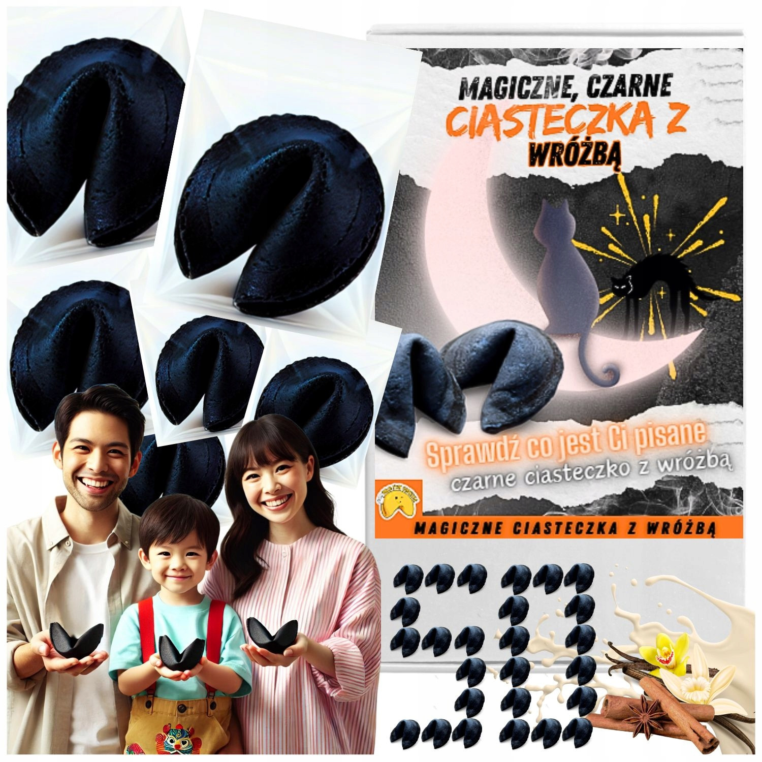 Sušenky s věštbou jako dárek poděkování hostům narozeniny černé x 50
