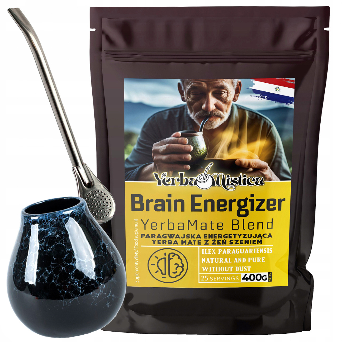 Yerba Mate Paraguay Brain Energizer Koncentrace, Sada s Matero, Bombilla