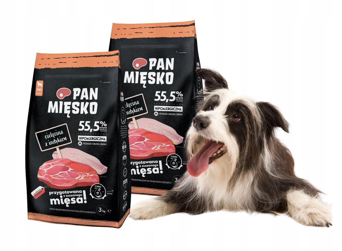 Pan Mięsko Krmivo suché pro psa Telecí s krůtím masem M 2x3kg křupky