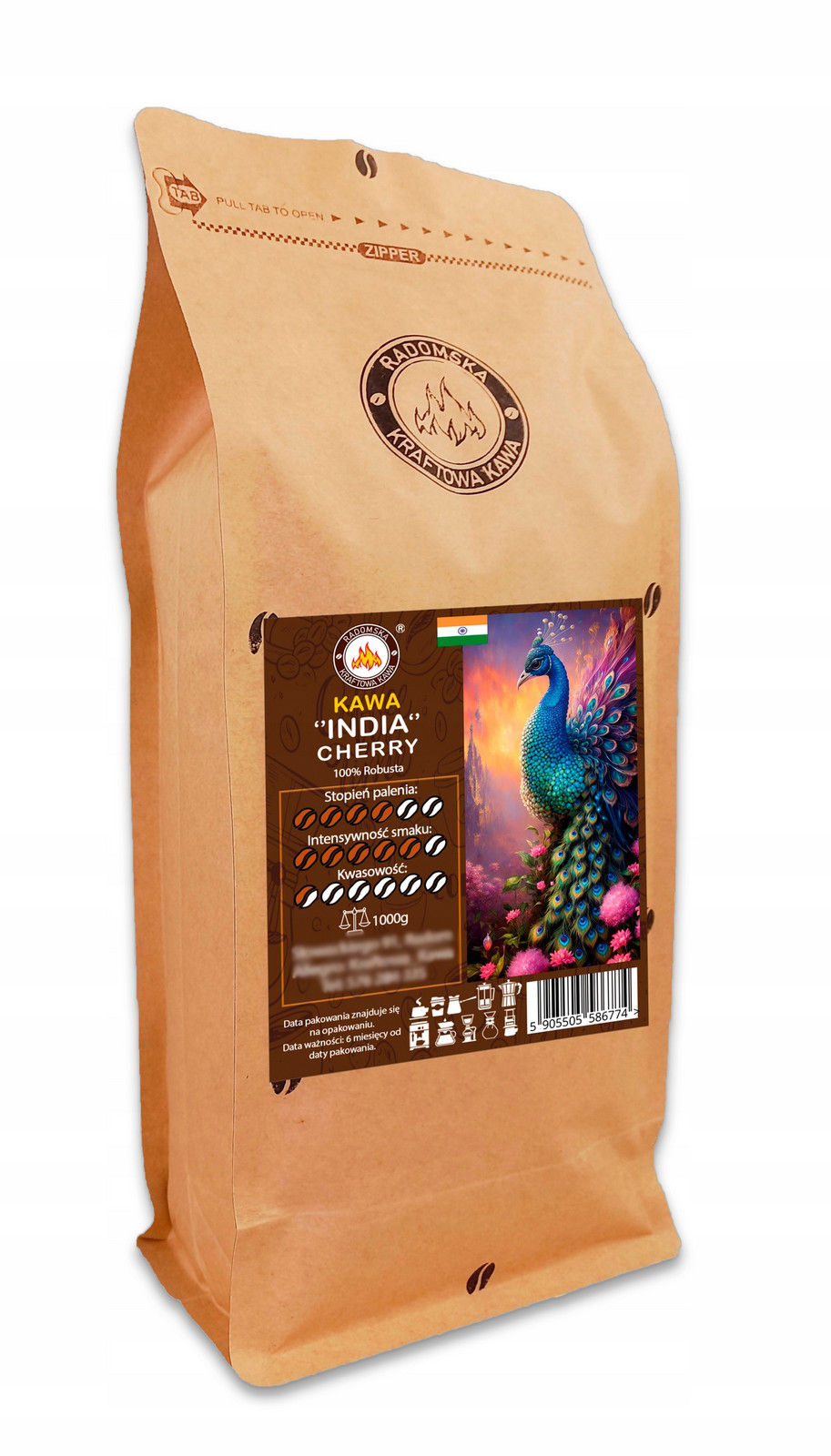 Mletá káva India Cherry A 1kg Scr17 Robusta 100%