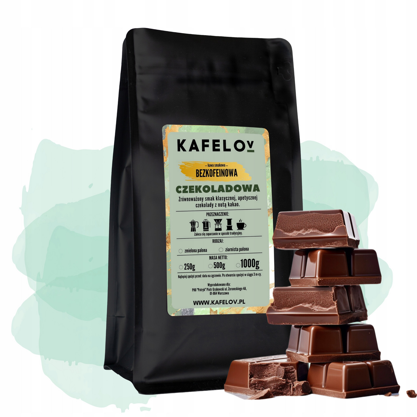 Káva zrnková bez kofeinu 500 g čokoládová arabika