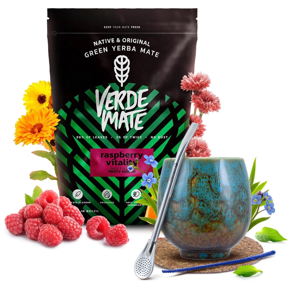 Sada Yerba Mate Verde Mate Raspberry Vitality tykev a bombilla 500g 0,5kg