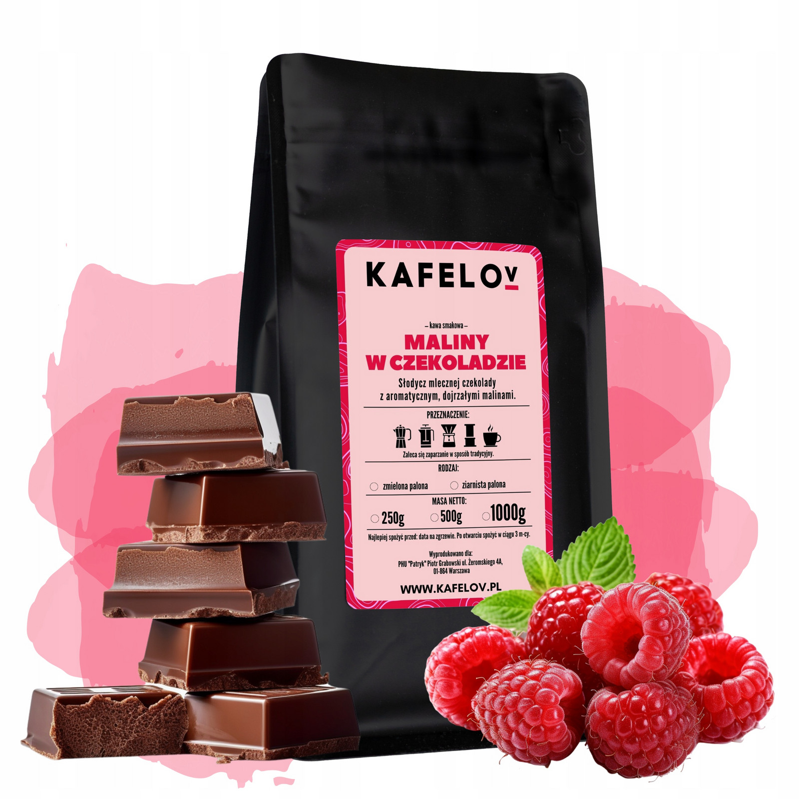 Káva Kafelov Maliny V Čokoládě 1000g mletá