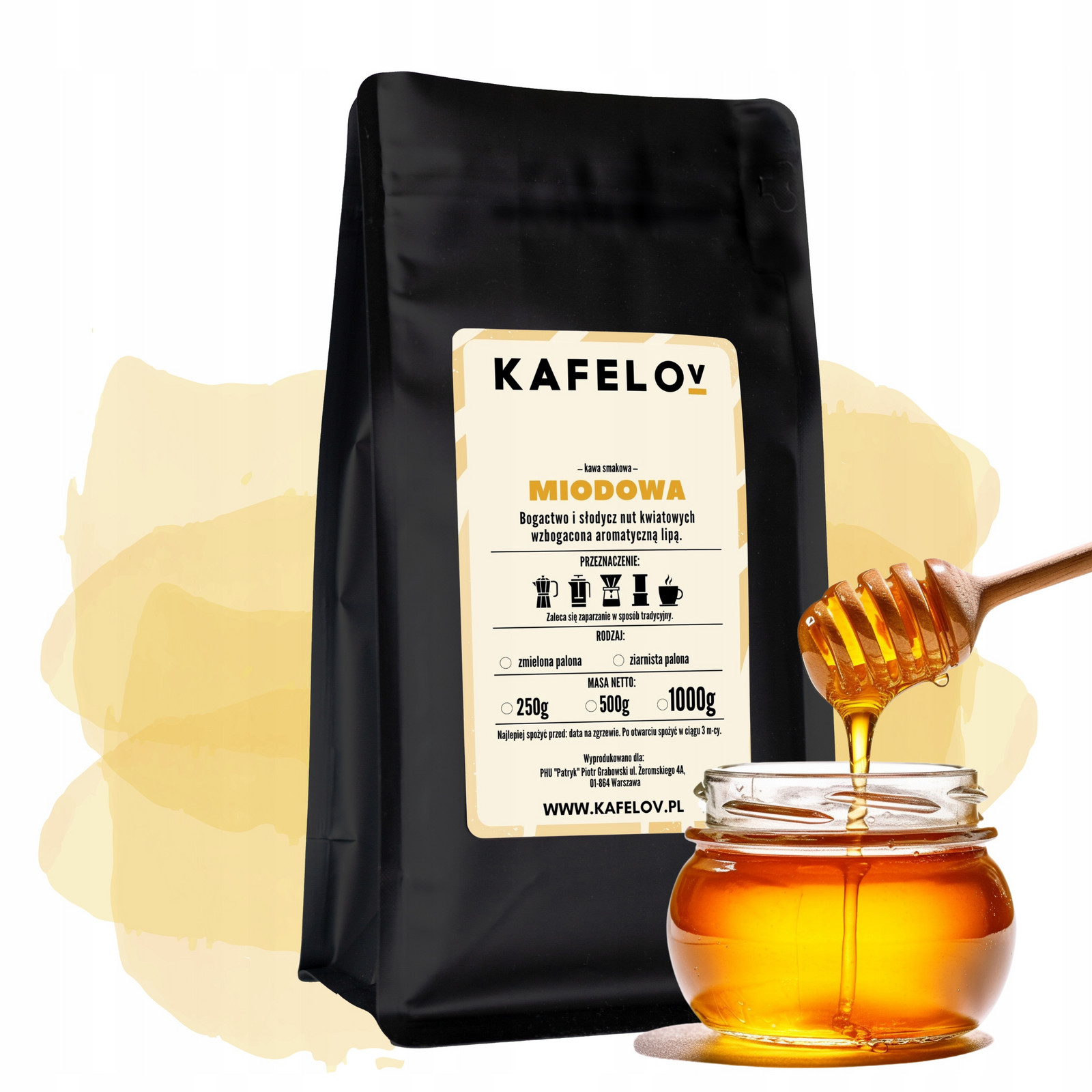 Káva Kafelov ochucená Miodová 1000G zrnková