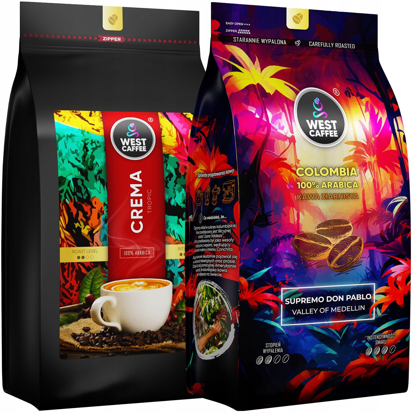 Káva Zrnková Set 2KG Crema Kolumbie 100% Arabica Čerstvě Vypálená