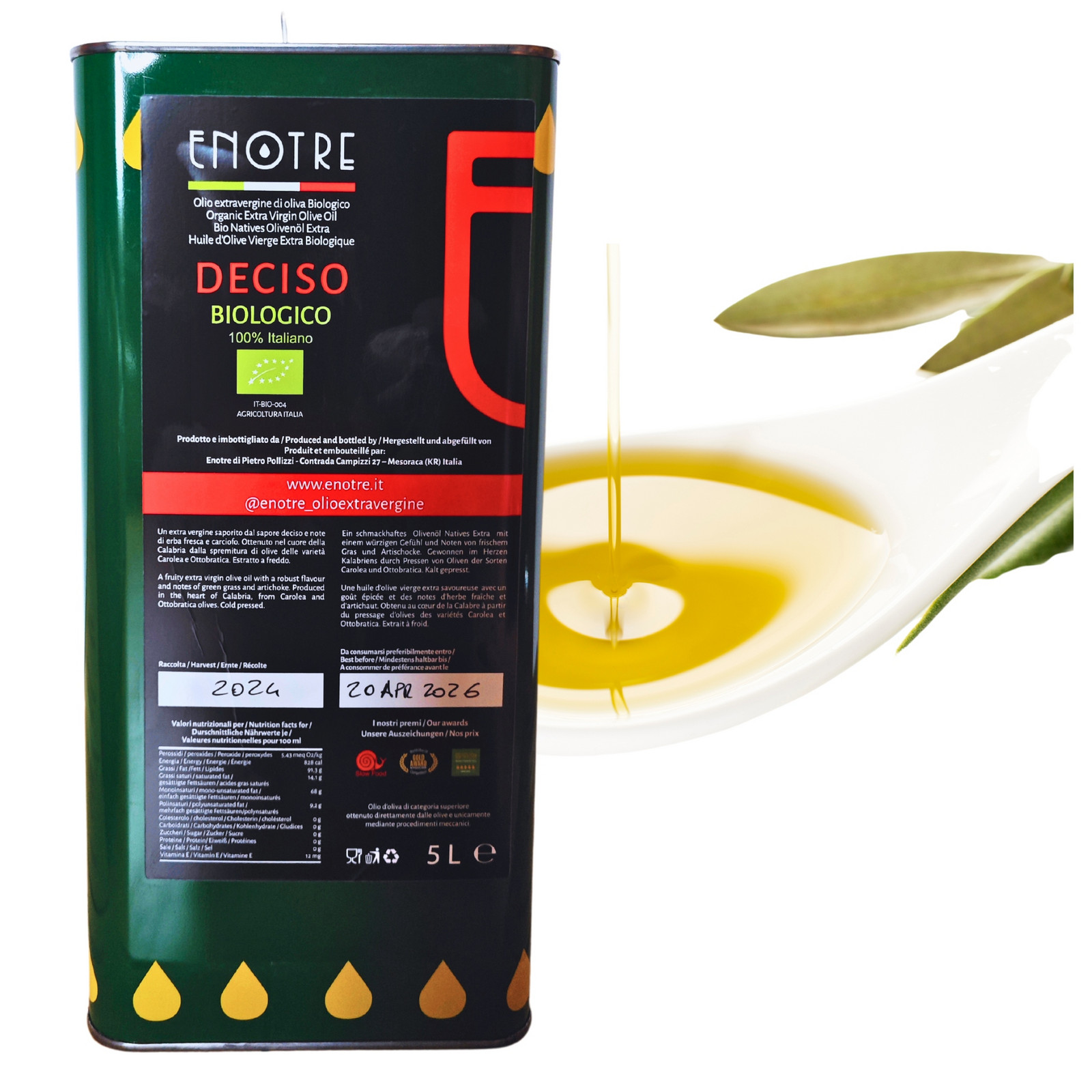 Italský extra panenský olej Deciso Bio oceněný 5 l, kolekce 2024 Delikanta