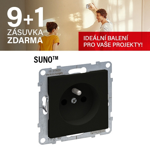 Legrand SUNO zásuvka s clonkami černá 721480 akce 9+1