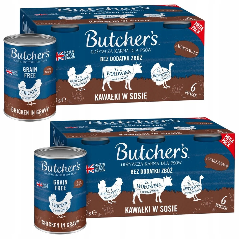 Butcher's Dog Original hovězí/krůtí/kuřecí konerva. 6x400g