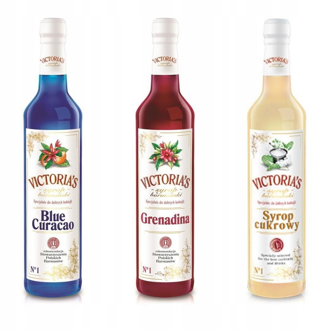 Barmanský sirup Victorias set 3x490 Blue Curacao, Grenadina, Cukrový