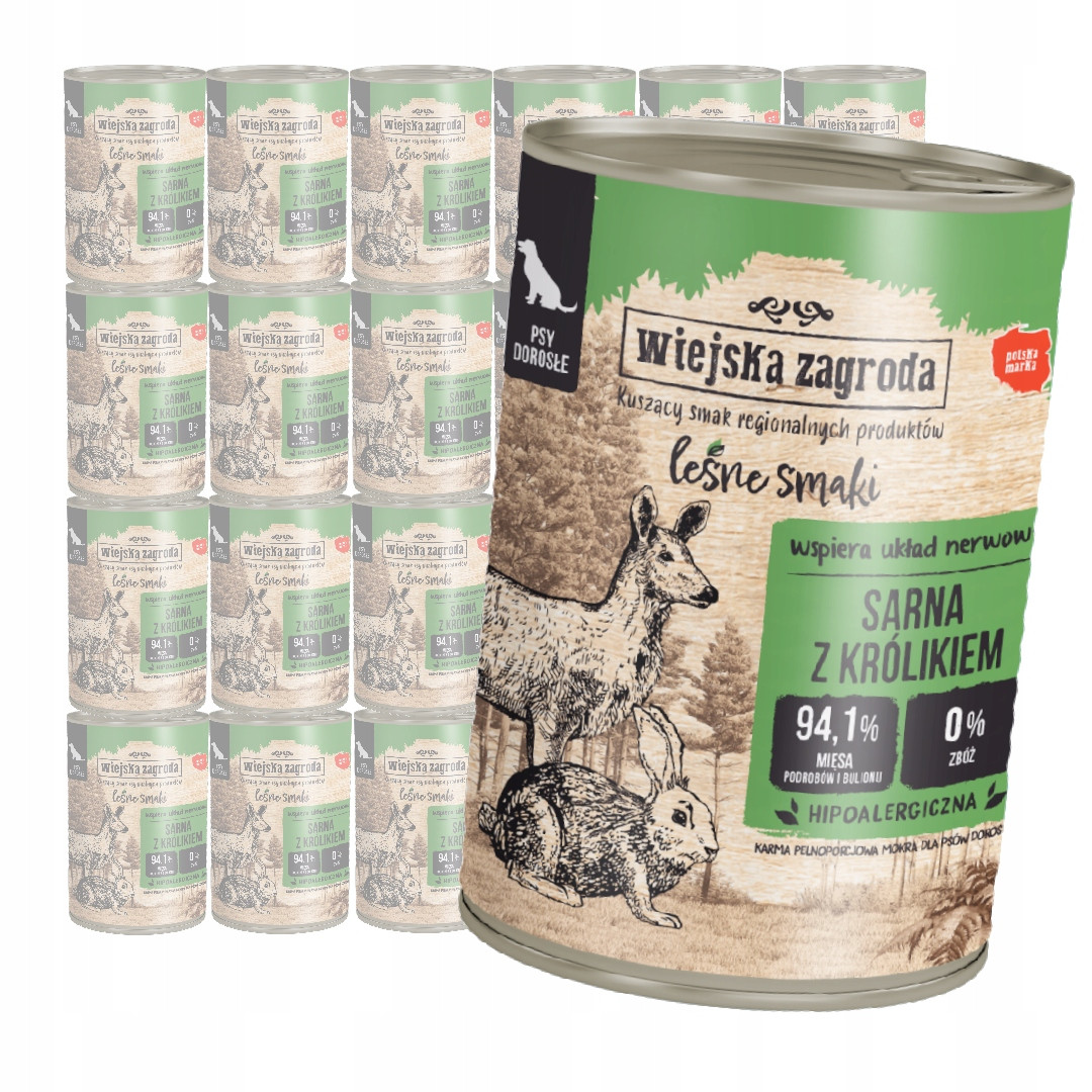 Wiejska Zagroda Lesní Příchutě Krmivo Mokré Pro Psy Srnec S Králíkem 24x400g