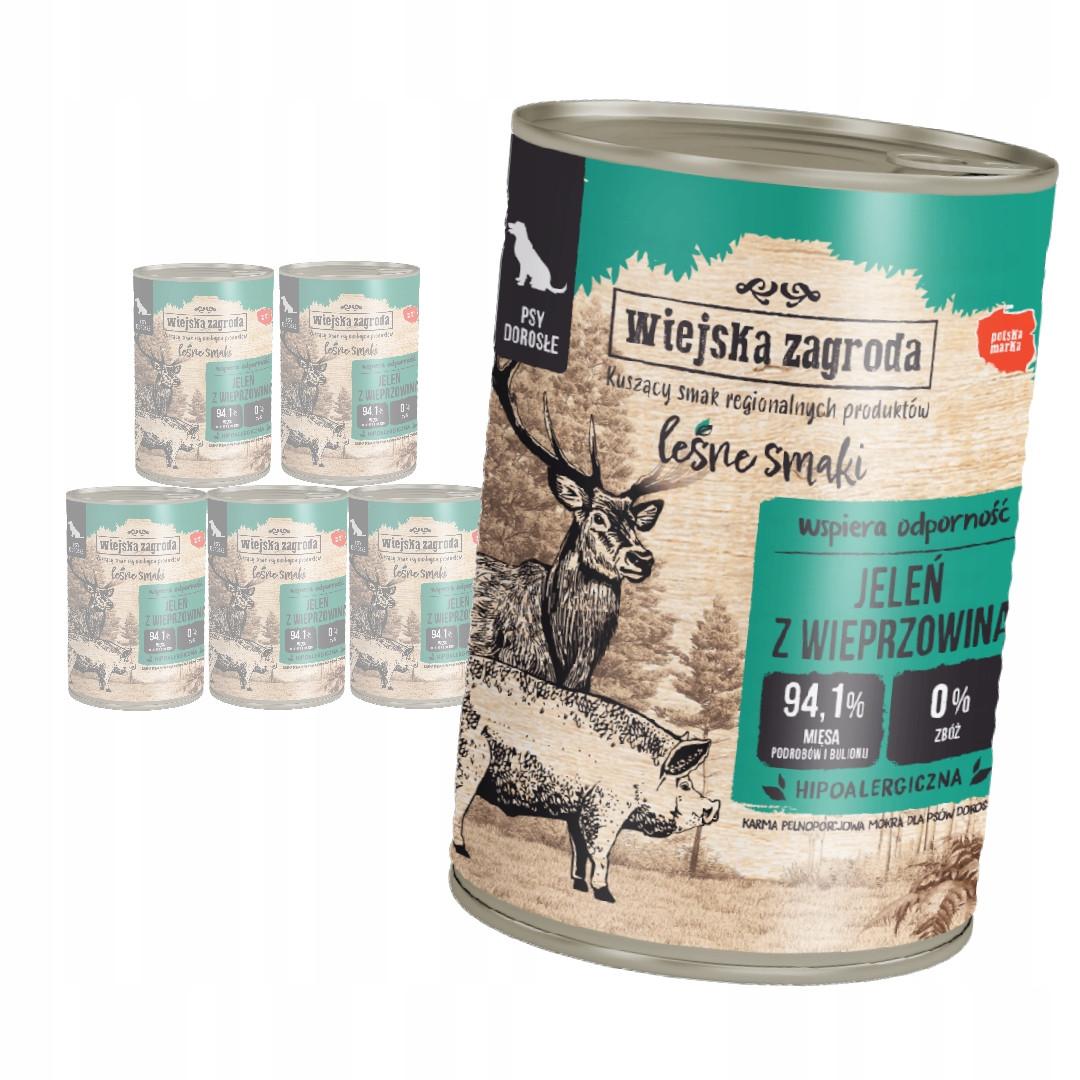 Wiejska Zagroda Mokré Krmivo pro psa Lesní chutě Jelen s vepřovým masem 24x400g