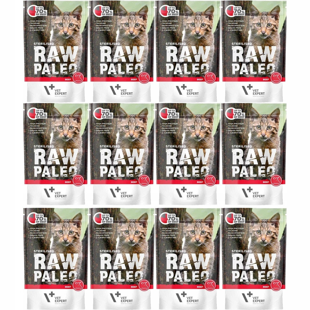 Mokré krmivo pro kočky VetExpert Raw Paleo sterilised MIX Chutí 12x100 g