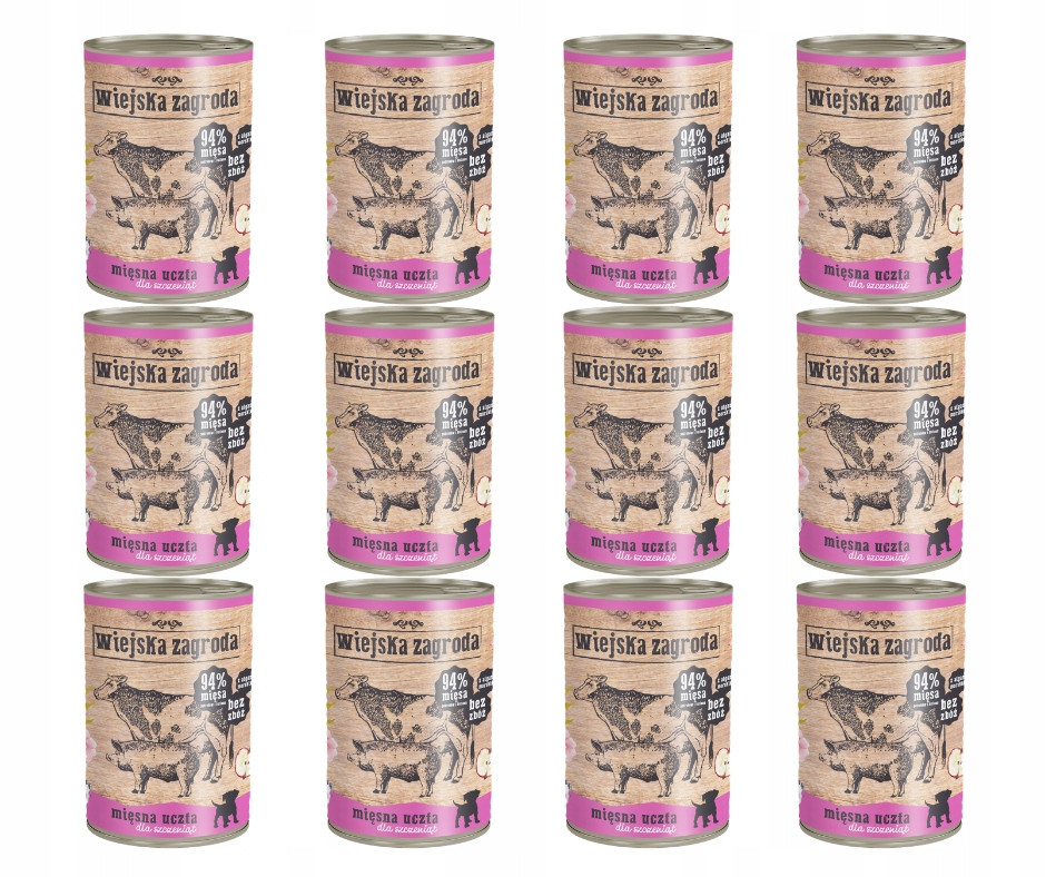 Krmivo mokré pro štěňata psa Masová Hostina 0 obilovin 12x400g Wiejska Zagroda