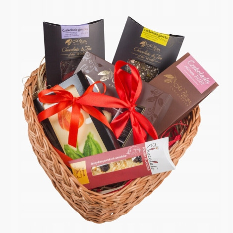 Dárková sada v proutěném srdci, dárek ke Dni babičky a dědečka